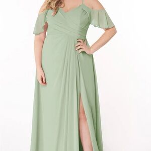 Azazie Sage Green Off-Shoulder Wedding Dress